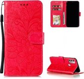 Voor Motorola Moto G30 Kant Bloem Embossing Patroon Horizontale Flip Leren Case met Houder & Kaartsleuven & Portemonnee & Fotolijst (Rood)