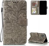 Voor Motorola Moto G9 Power Lace Flower Embossing Pattern Horizontale Flip lederen tas met houder & kaartsleuven & portemonnee & fotolijst (grijs)