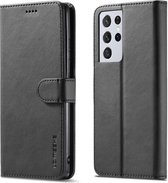 Voor Samsung Galaxy S21 Ultra 5G LC.IMEEKE Kalfsstructuur Horizontale Flip Leren Case met Houder & Kaartsleuven & Portemonnee (Zwart)