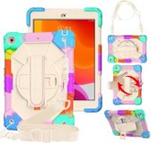 Contrast Kleur Robot Schokbestendig Siliconen + PC Beschermhoes met Houder & Schouderriem Voor iPad 10.2 (2020) / (2019) (Kleurrijk Mint Beige)