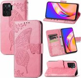 Voor OPPO A94 4G/F19 Pro/Reno5 Lite Vlinder Liefde Bloemen Reliëf Horizontale Flip Lederen Case met Houder & Kaartsleuven & Portemonnee & Lanyard (Roze)