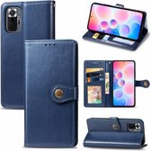 Voor Geschikt voor Xiaomi Redmi Note 10 Pro Effen Kleur Lederen Gesp Telefoon Case Met Lanyard & Fotolijst & Kaartsleuf & Portemonnee & Stand Functie (Blauw)