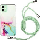Holle marmeren patroon TPU schokbestendige beschermhoes met nekriem touw voor iPhone 11 (groen)