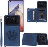 Voor Xiaomi Mi 11 Ultra Mandala reliëf PU + TPU-hoesje met houder en kaartsleuven & fotolijst en riem (blauw)