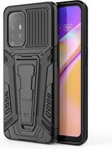 Voor OPPO F19 Pro + 5G War Chariot Series Armor All-inclusive schokbestendige pc + TPU-beschermhoes met onzichtbare houder (zwart)