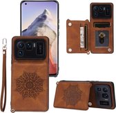 Voor Xiaomi Mi 11 Ultra Mandala Reliëf PU + TPU Case met Houder & Kaartsleuven & Fotolijst & Band (Bruin)