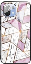 Voor Geschikt voor Xiaomi Mi 11 Abstract Marble Pattern Glass beschermhoes (Rhombus White Purple)