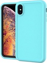 Effen kleur pc + siliconen schokbestendig skid-proof stofdicht hoesje voor iPhone XS Max (groenblauw)
