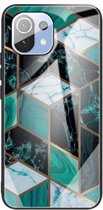 Voor Xiaomi Mi 11 Lite Abstract Marble Pattern Glass beschermhoes (Rhombus Dark Green)