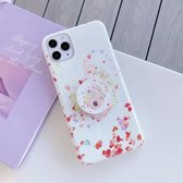 IMD Laser Flower Pattern TPU beschermhoes met houder voor iPhone 11 Pro (witte bloem)