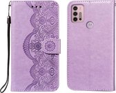 Voor Motorola Moto G30 Flower Vine Embossing Pattern Horizontale Flip Leather Case met Card Slot & Holder & Wallet & Lanyard (Purple)