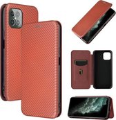 Voor Cubot C30 koolstofvezel textuur magnetische horizontale flip TPU + pc + PU lederen tas met kaartsleuf (bruin)