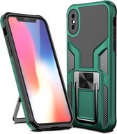 Armor 2 in 1 PC + TPU magnetische schokbestendige hoes met opvouwbare houder voor iPhone X / XS (groen)