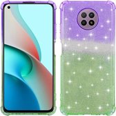 Voor Xiaomi Redmi Note 9 5G gradiënt glitter poeder schokbestendig TPU beschermhoes (paars groen)