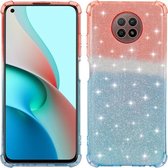 Voor Xiaomi Redmi Note 9 5G Gradiënt Glitter Poeder Schokbestendig TPU Beschermhoes (Oranje Blauw)