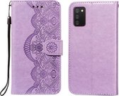 Voor Xiaomi Redmi 9T Flower Vine Embossing Pattern Horizontale Flip Leather Case met Card Slot & Holder & Wallet & Lanyard (Purple)