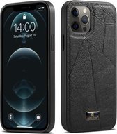 Fierre Shann lederen textuur telefoon achterkant hoes voor iPhone 12/12 Pro (Ox Tendon Black)