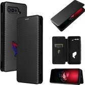 Voor Asus ROG Phone 5 Koolstofvezel Textuur Magnetische Horizontale Flip TPU + PC + PU lederen tas met kaartsleuf (zwart)