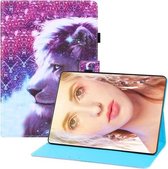 Voor Samsung Galaxy Tab A7 (2020) T500 Gekleurde tekening Horizontale flip PU lederen tas met houder & kaartsleuven & portemonnee & slaap- / wekfunctie (leeuw)