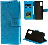 Voor Samsung Galaxy S20 Totem Bloem Reliëf Horizontale Flip TPU + PU lederen tas met houder & kaartsleuven & portemonnee (blauw)