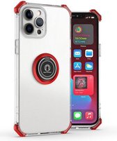 Hyun Shadow Hoogtransparante anti-val TPU beschermhoes met ringbeugel voor iPhone 12 mini (rood)