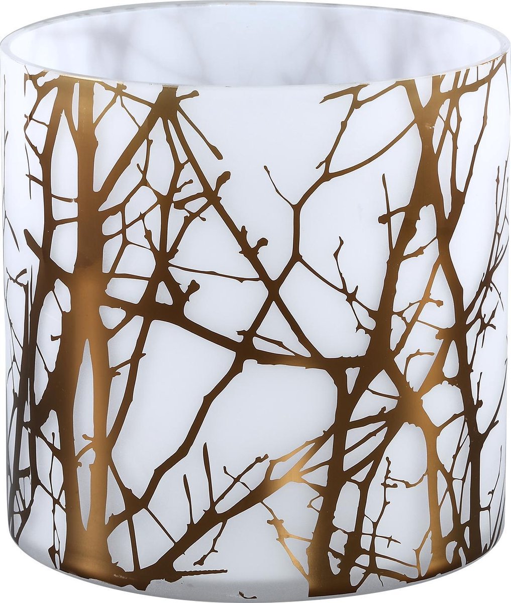 PTMD Virgule Windlicht - H20 x Ø20 cm - Glas - Wit/goud