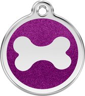 Bone Purple glitter hondenpenning large/groot dia. 3,8 cm RedDingo