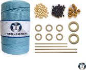 Macramé Pakket | 200 METER | Incl. Handleiding | Lichtblauw | Starter Set | Ringen | Kralen |Stokken | Macramé Touw | 3mm | 100% Katoen | Macramé | Decoratie | DIY | Doe Het Zelf |