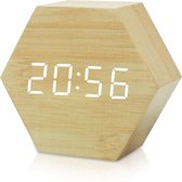 Digitale klok - Hexagon - Bureauklok - Wooden look - Licht hout + Witte cijfers