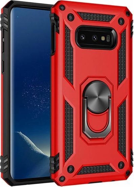 Stevige Magnetische Anti shock ring Geschikt voor Samsung Galaxy S10E back cover case- schokbestendig-TPU met stand - Rood