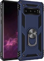 Samsung Galaxy S10 Stevige Magnetische Anti shock ring back cover case-  schokbestendig-TPU met stand – Blauw