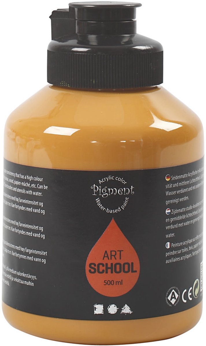 Acrylverf Ochre – Semi-Glanzend – Dekkende Acrylverf – Waterbasis Acrylverf Voor Canvas, Hout En Gips – 500 ml