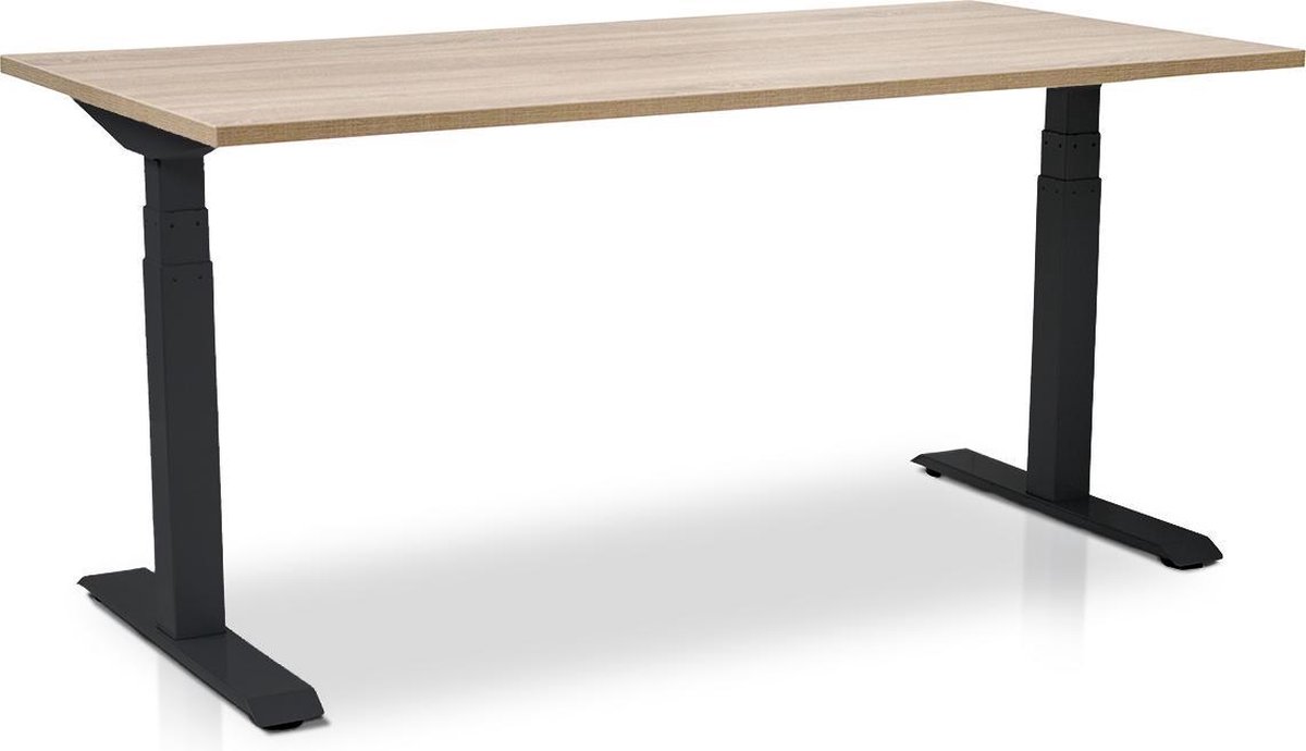 Multi Ratio Zit-sta bureau elektrisch verstelbaar - MRC PRO NEN-EN 527 | 180 x 80 cm | frame zwart - blad midden eiken - met kabelmanagement | memory functie met USB | 150kg draagvermogen