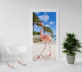 Luxe deursticker - deurposter - Flamingo - tropisch eiland - strand - 201,5 x 93 cm - andere maten mogelijk