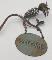 Vogel en bordje Welcome metalen tuinsteker