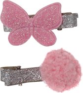 Jessidress® Haarclips Mini Haar clip met kleine vlinder en pompom - Roze