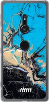 6F hoesje - geschikt voor Sony Xperia XZ2 -  Transparant TPU Case - Blue meets Dark Marble #ffffff