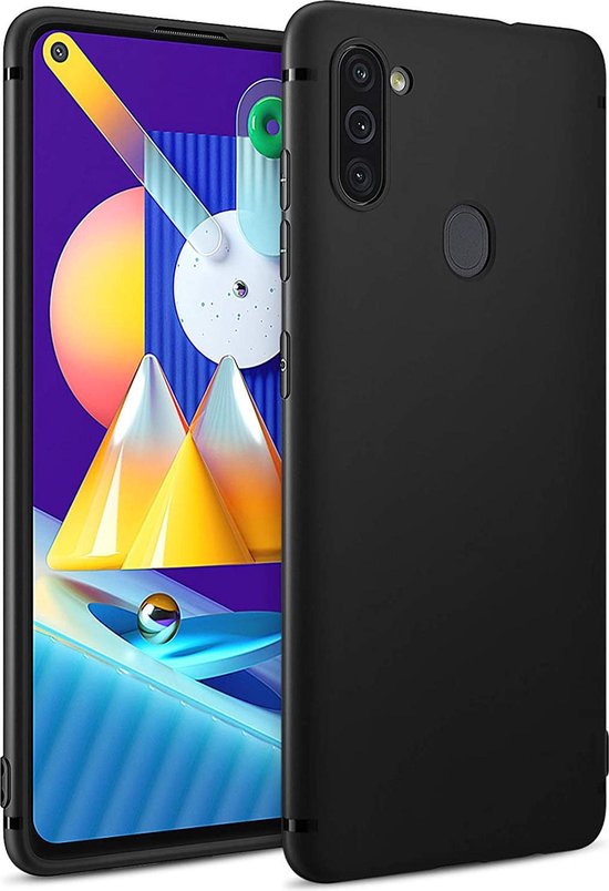 Coque de téléphone noire et fine avec un téléphone à écran coloré à côté.