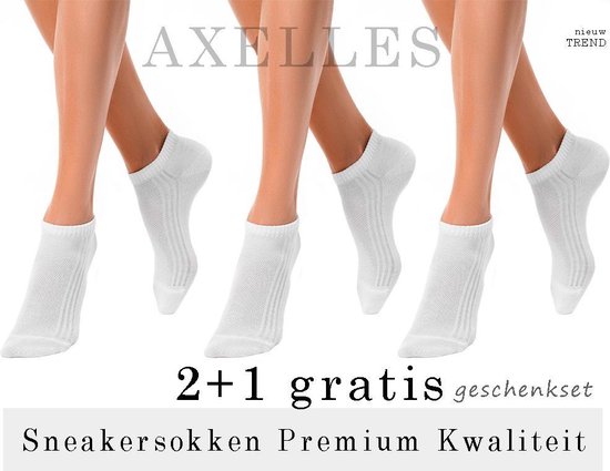 2+1 gratis sneakersokken in BIO-katoen (geschenkset), wit, Maat 38/39.