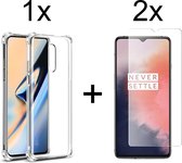 OnePlus 7 hoesje shock proof case transparant hoesjes cover hoes - 2x OnePlus 7 screenprotector