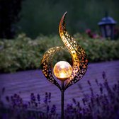 Tuinverlichting op zonne-energie buiten – Led buitenverlichting met sensor - Tuinfakkel – Tuinsteker. Vlam ontwerp - Brons kleurig metaal - 2 stuks