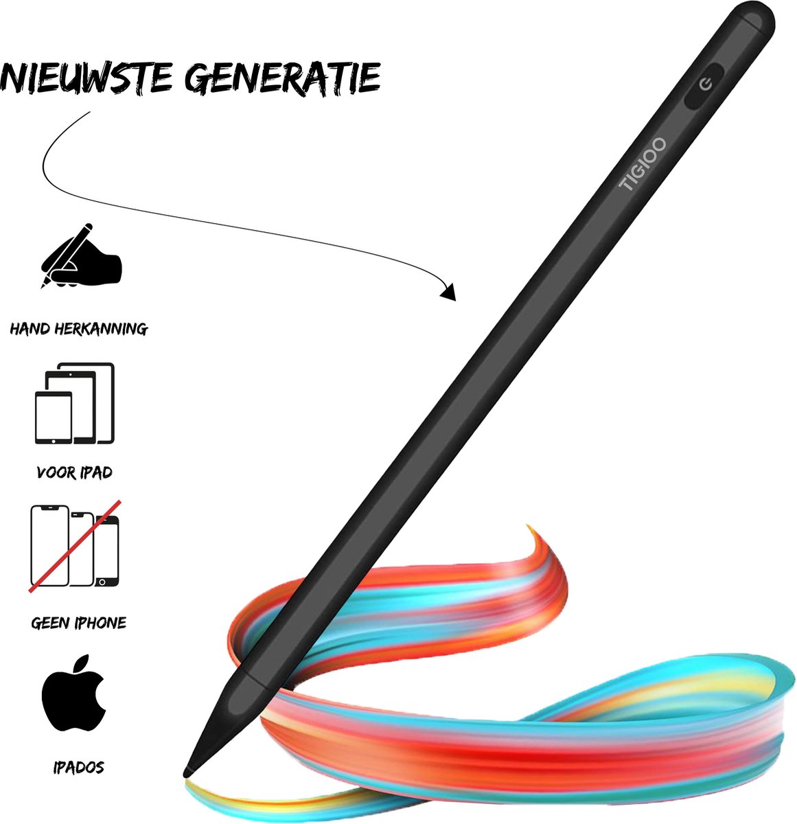 Stylus Pen - Active Stylus Pencil Nieuwste Generatie - Handdetectie - Alternatief Apple Pencil - Alleen voor Apple iPad - Zwart