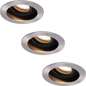 Set van 3 stuks dimbare LED inbouwspot Mesa RVS 5 Watt 2700K kantelbaar IP20