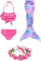 Costume de robe de sirène queue de robe de princesse + bikini rose 128-134 (130) + robe de couronne gratuite