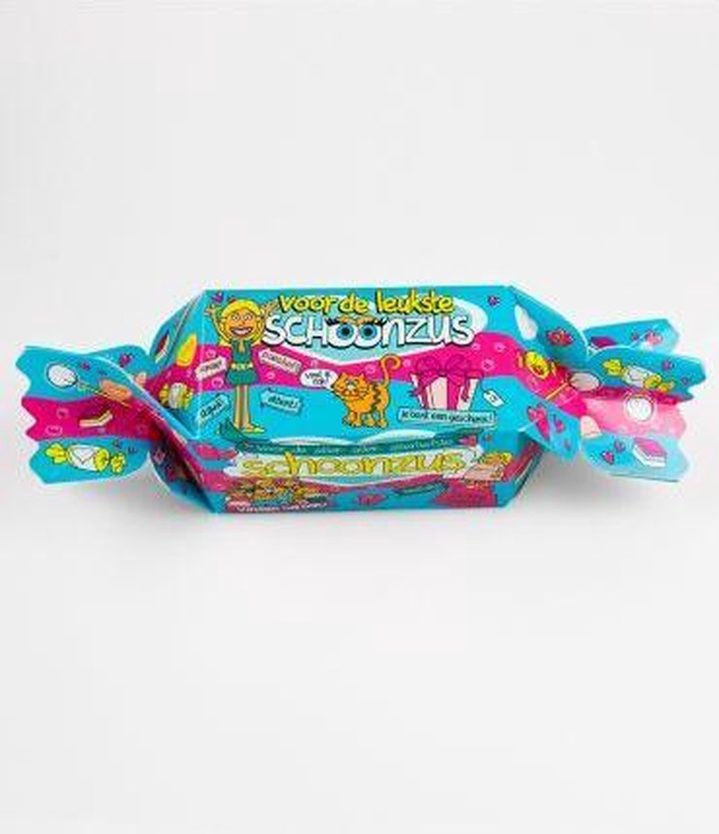 Snoeptoffee - Voor de leukste schoonzus - Gevuld met luxe verpakte toffees - In cadeauverpakking met gekleurd lint