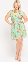 LOLALIZA Halflange jurk met bloemen - Licht Groen - Maat 36