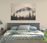 Misty Mountain Forest Sepia - Foto op Canvas - 90 x 60 cm