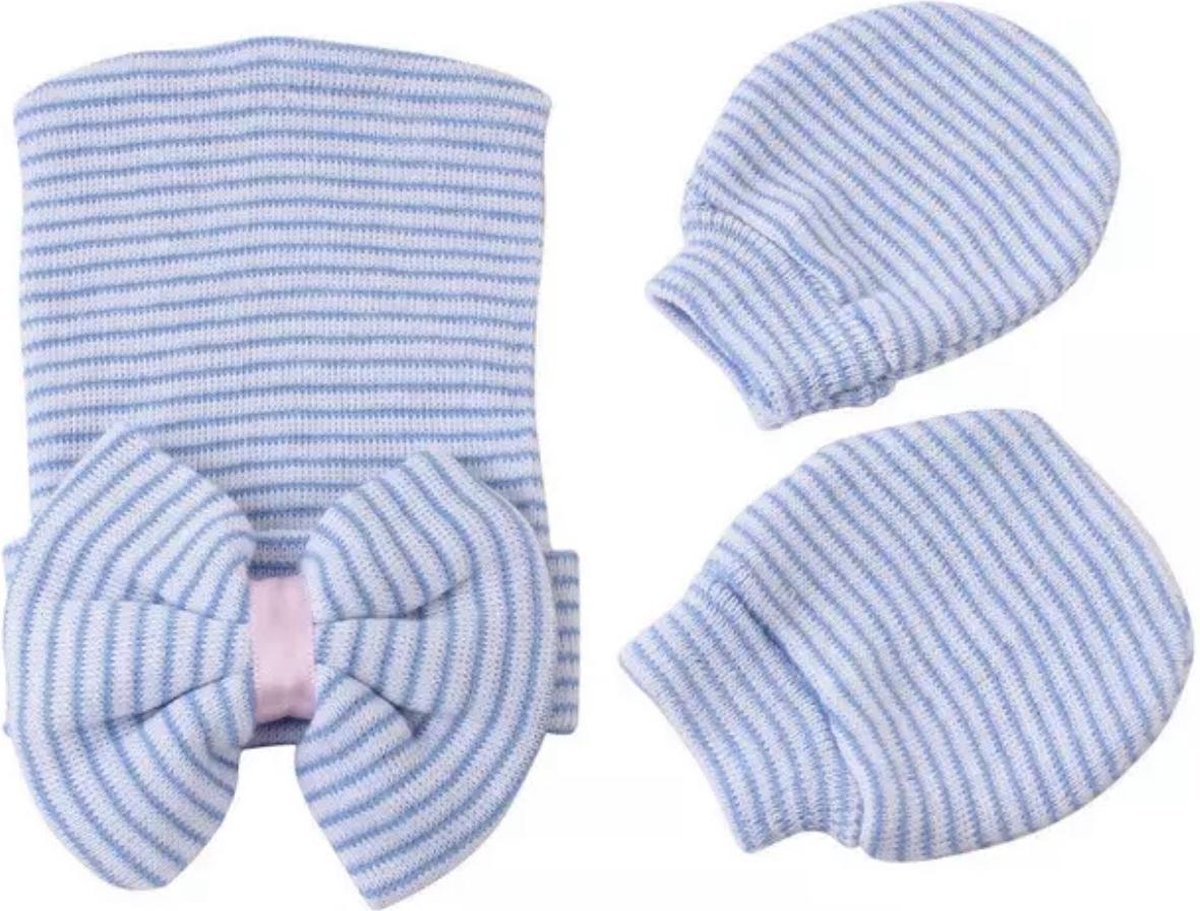 Bonnet nouveau-né bleu clair avec moufles anti-rayures | 0-3 mois | Bébé |  Chapeau de... | bol.com