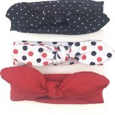 3 stuks - Haarband baby meisje - peuter (6-36 mnd) rood zwart stippen - lente zomer bloemenprint - elastiek
