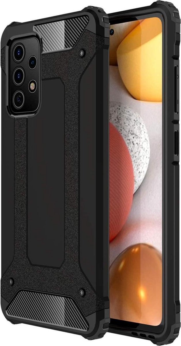 Geschikt voor Samsung Galaxy A52 Backcover - Zwart - Hard PC Shockproof - Armor Hybrid